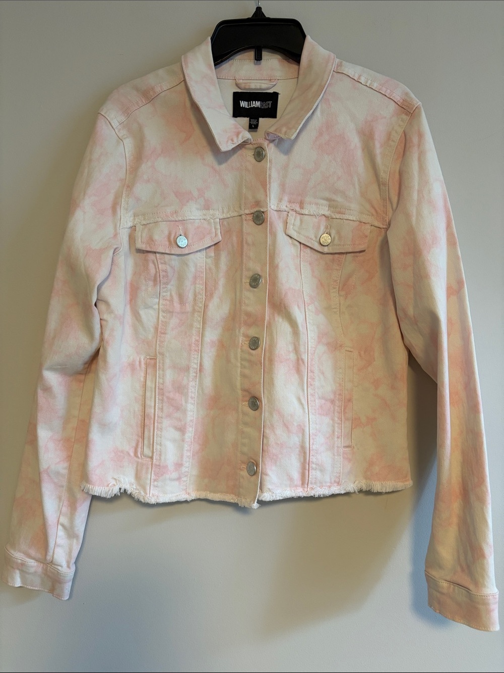 William Rast Pink & White Tie-Dye Cropped Denim Jacket